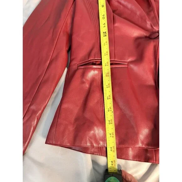 Rosevelvet Red Faux Leather Blazer Jacket Women’s Med Lined One Button Vegan - Picture 6 of 8